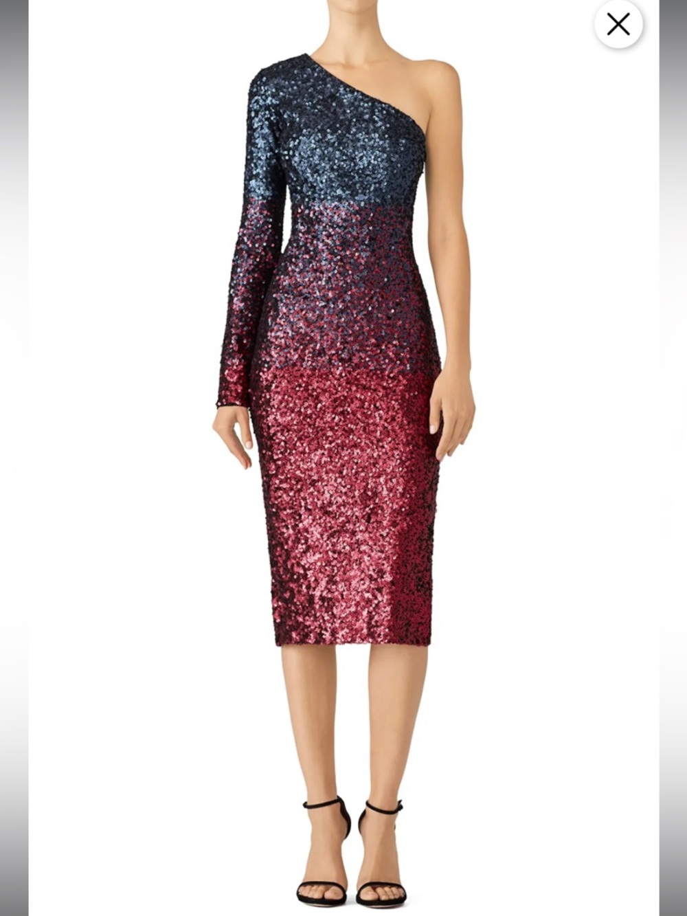 Dress the Population Christie One-Shoulder Sequin Ombre Midi Dress